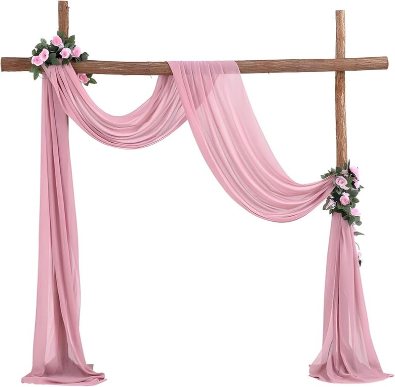 ستائر قوس الزفاف من الشيفون المزدوج الطبقة باللون الوردي الترابي مقاس 75 × 600 سم للحديقة الخارجية - Image 1